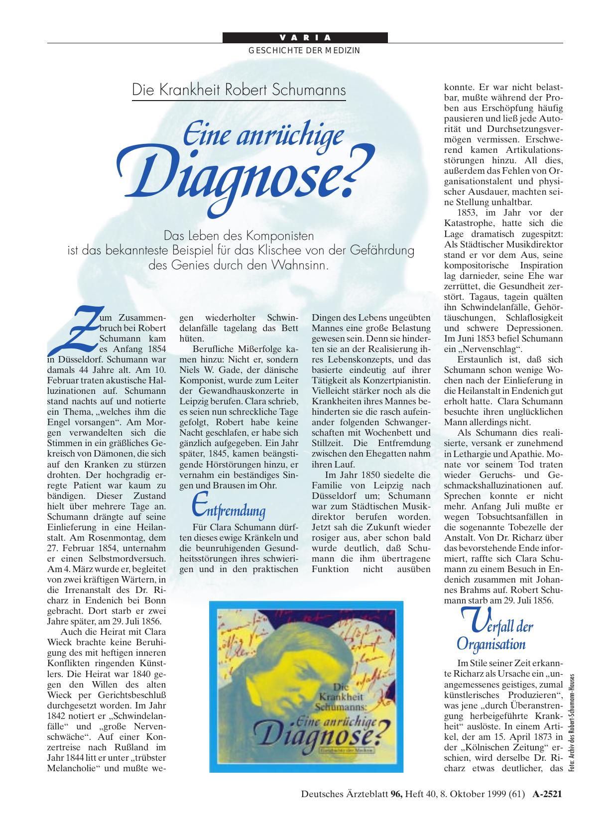 Vorschauseite 1: Die Krankheit Robert Schumanns: Eine anrüchige Diagnose?