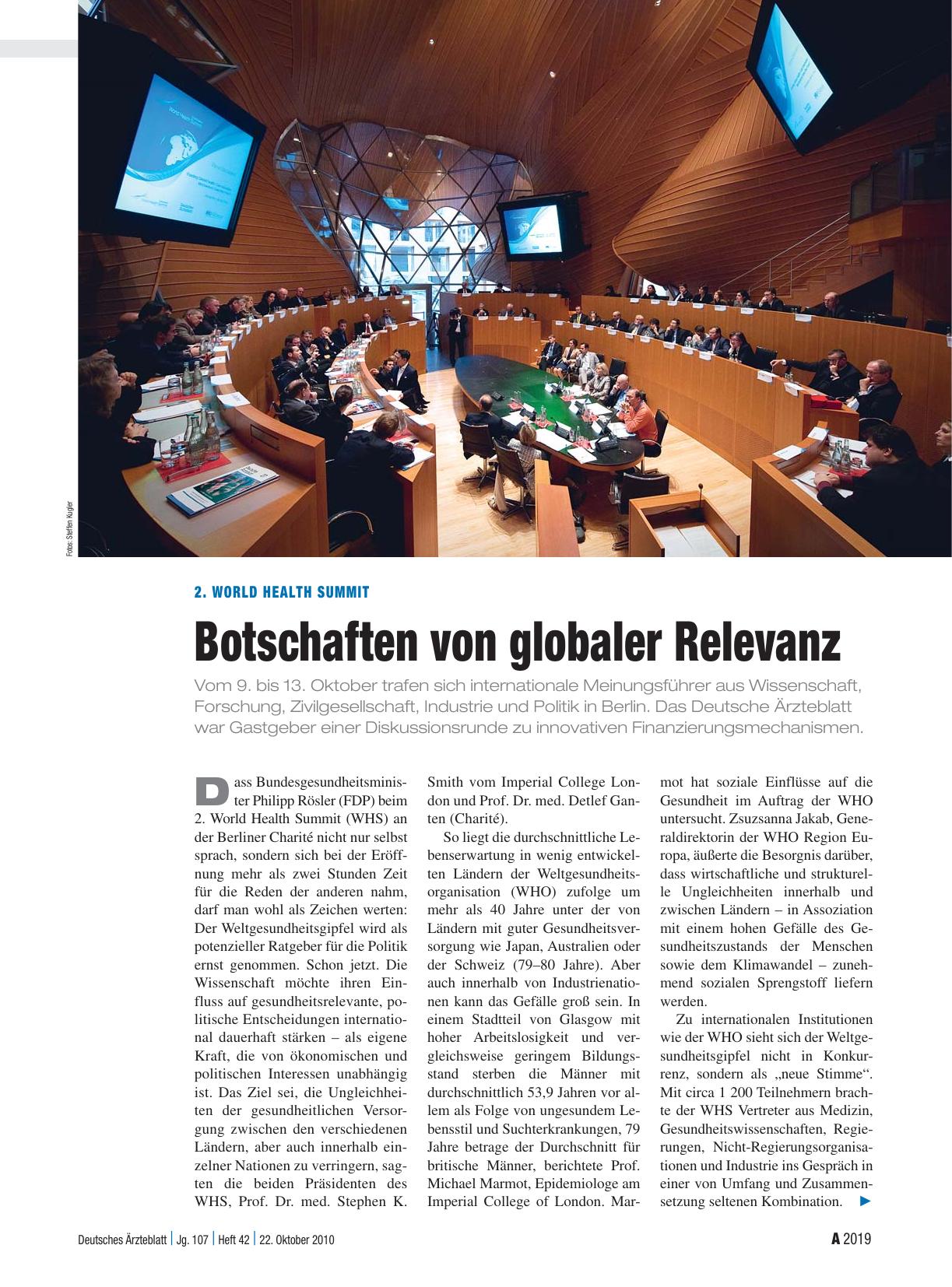 Vorschauseite 1: 2. World Health Summit: Botschaften von globaler Relevanz