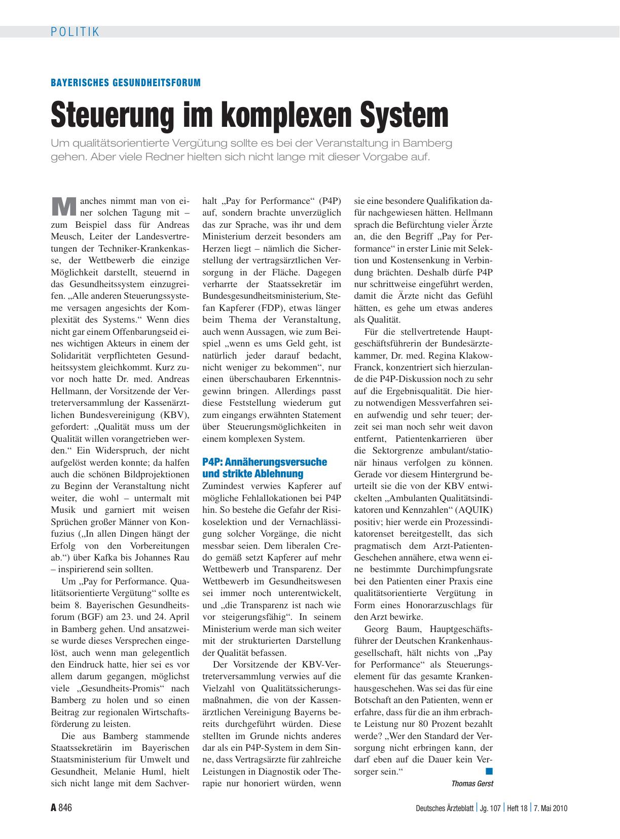 Vorschauseite 1: Bayerisches Gesundheitsforum: Steuerung im komplexen System