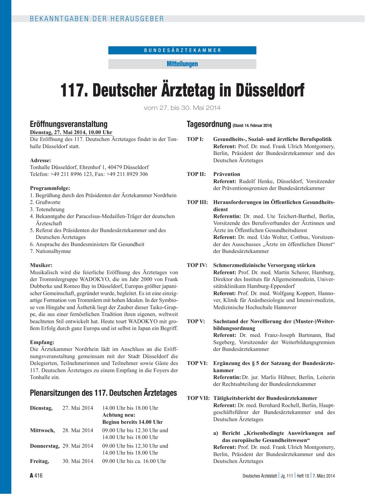 Vorschauseite 1: 117. Deutscher Ärztetag in Düsseldorf