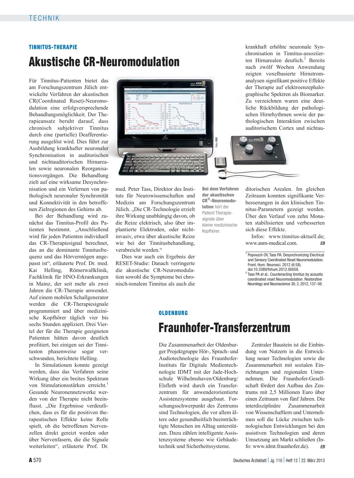 Vorschauseite 1: Tinnitus-Therapie: Akustische CR-Neuromodulation