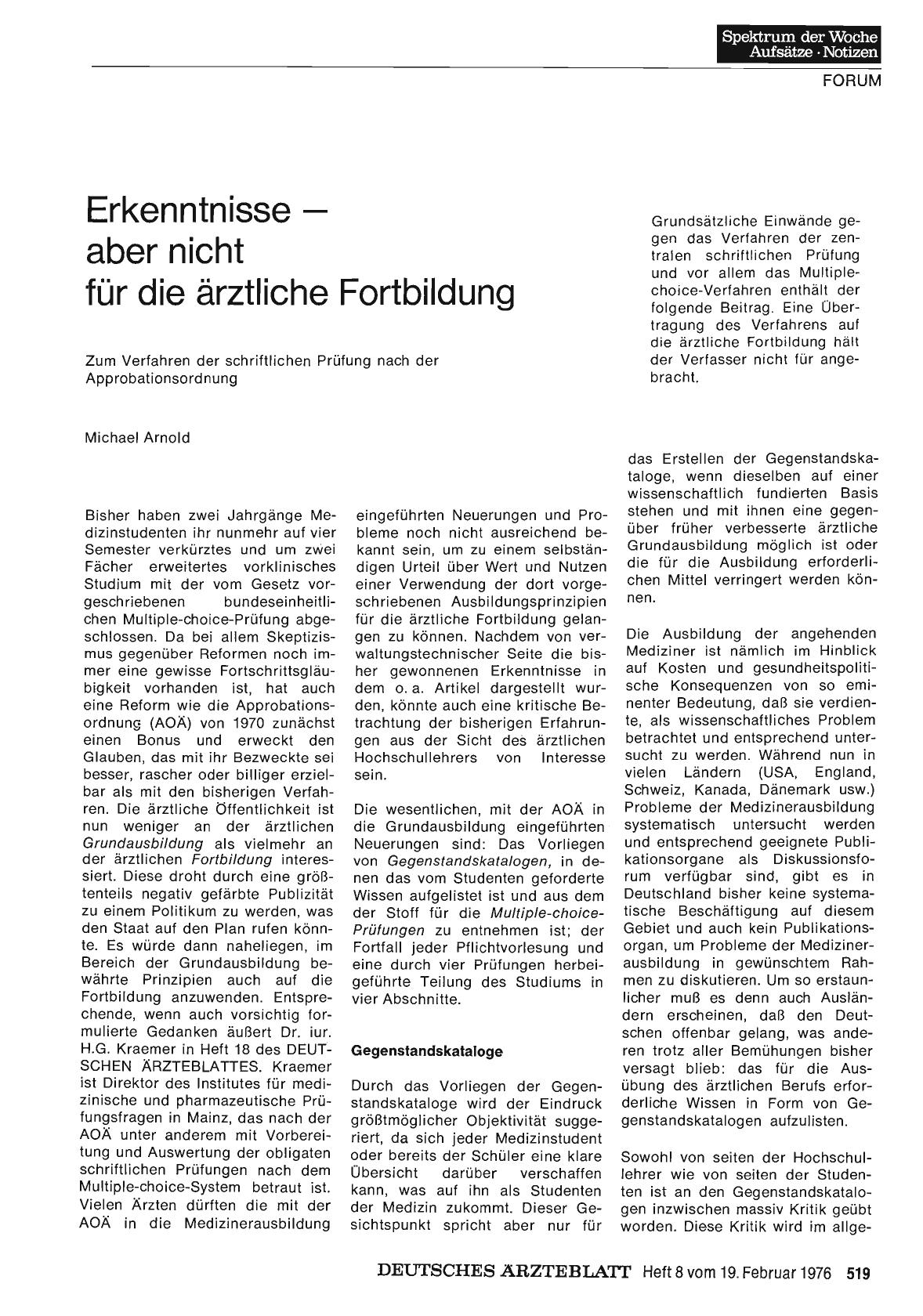 Vorschauseite 1: Erkenntnisse — aber nicht für die ärztliche Fortbildung