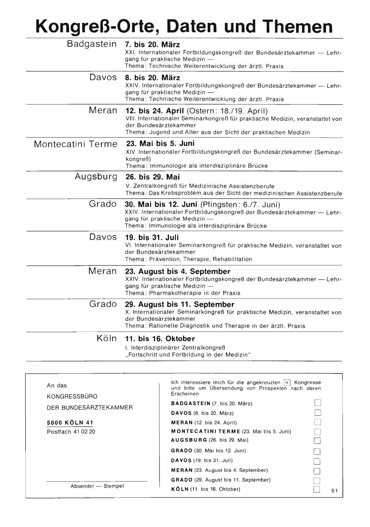 Vorschauseite 1: Kongreß-Orte, Daten und Themen