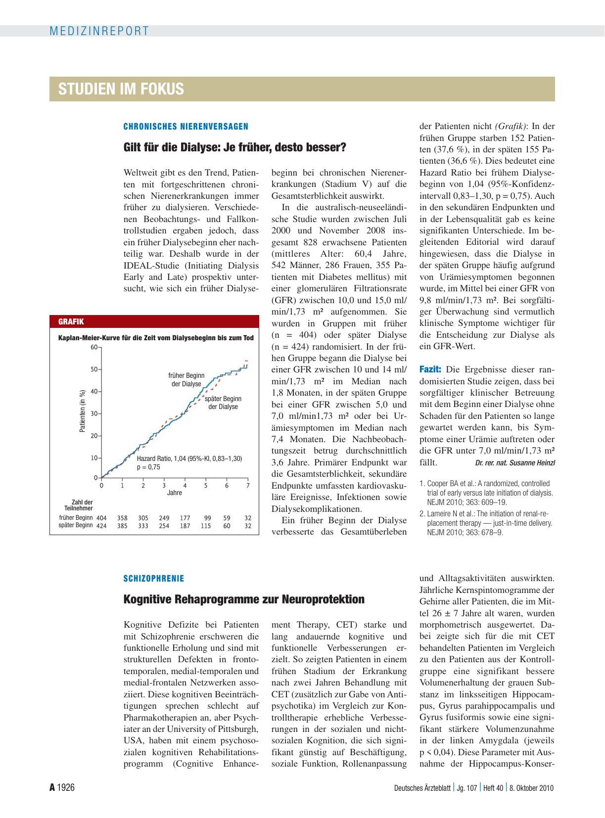 Vorschauseite 1: Chronisches Nierenversagen – Gilt für die Dialyse: Je früher, desto besser?