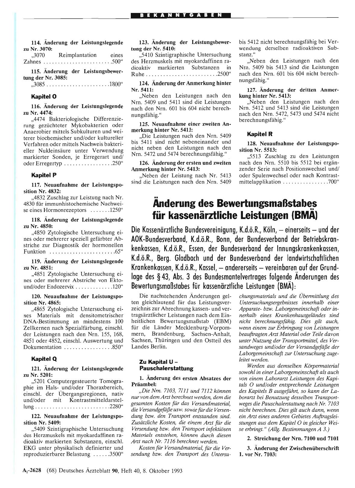 Vorschauseite 1: Änderung des Bewertungsmaßstabes für kassenärztliche Leistungen (BMÄ)