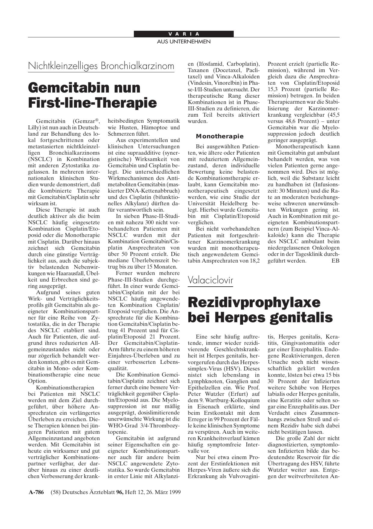 Vorschauseite 1: Nichtkleinzelliges Bronchialkarzinom: Gemcitabin nun First-line-Therapie