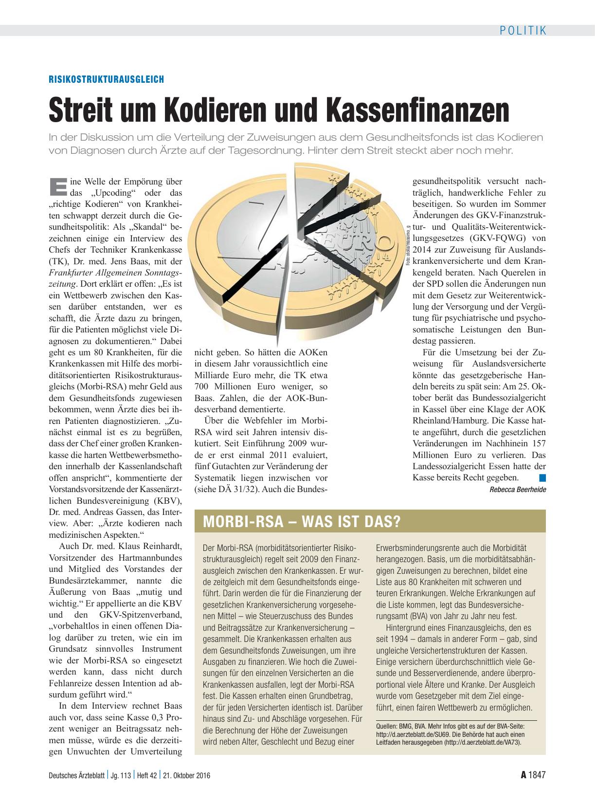 Vorschauseite 1: Risikostrukturausgleich: Streit um Kodieren und Kassenfinanzen