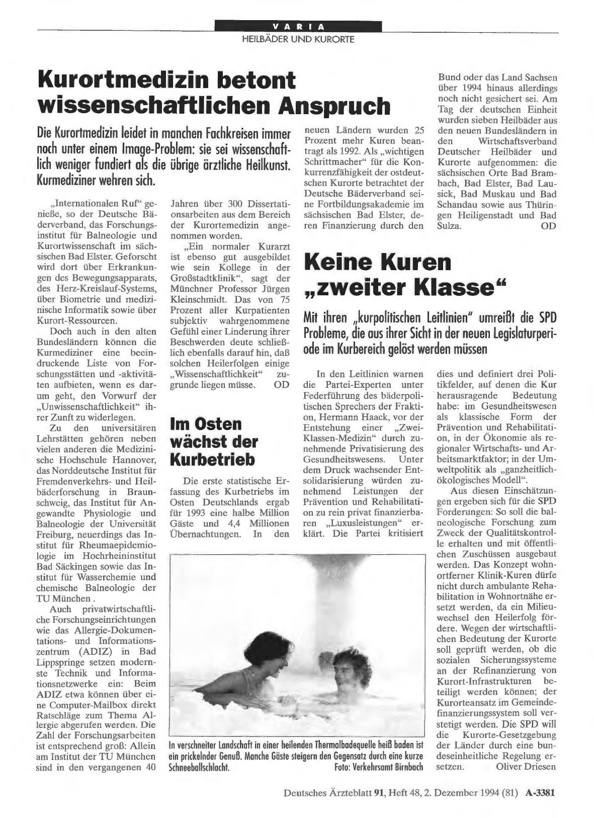 Vorschauseite 1: Kurortmedizin betont wissenschaftlichen Anspruch