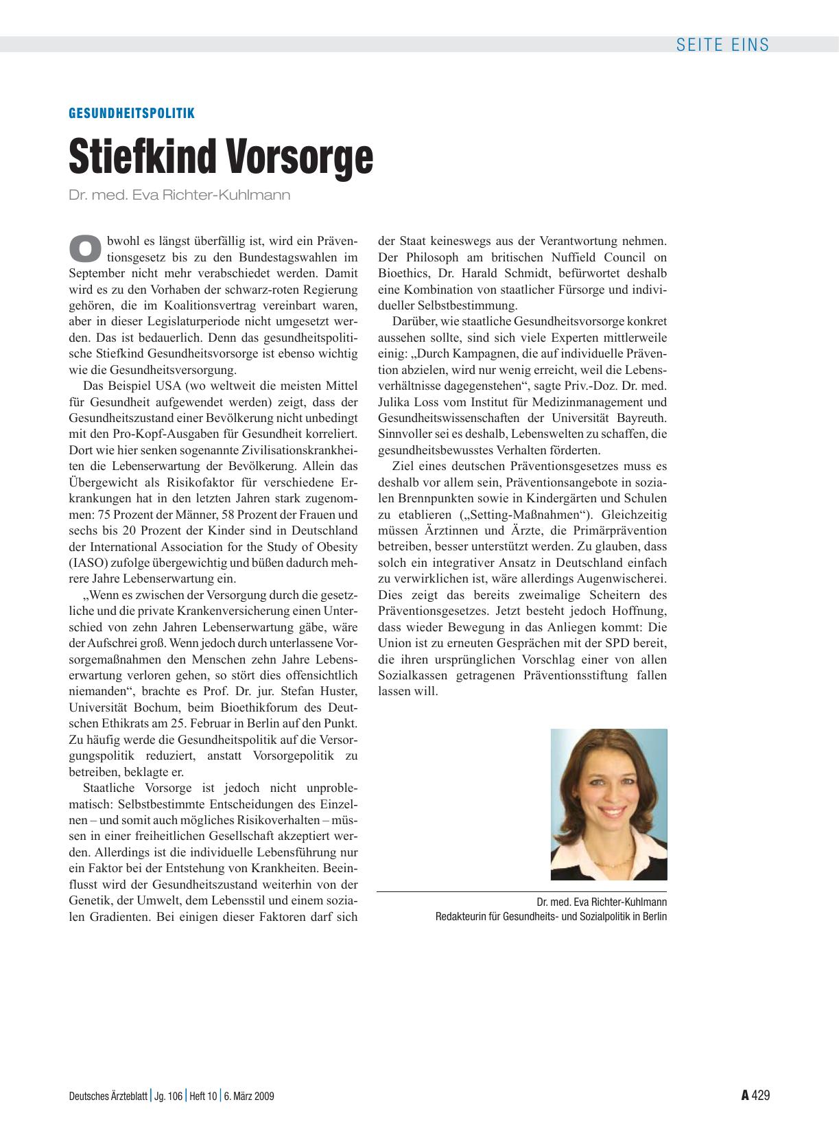 Vorschauseite 1: Gesundheitspolitik: Stiefkind Vorsorge