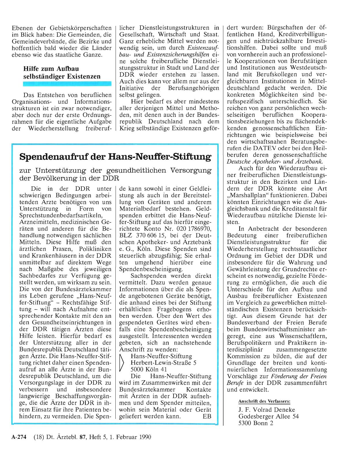 Vorschauseite 1: Spendenaufruf der Hans-Neuffer-Stiftung zur Unterstützung der gesundheitlichen Versorgung der Bevölkerung in der DDR
