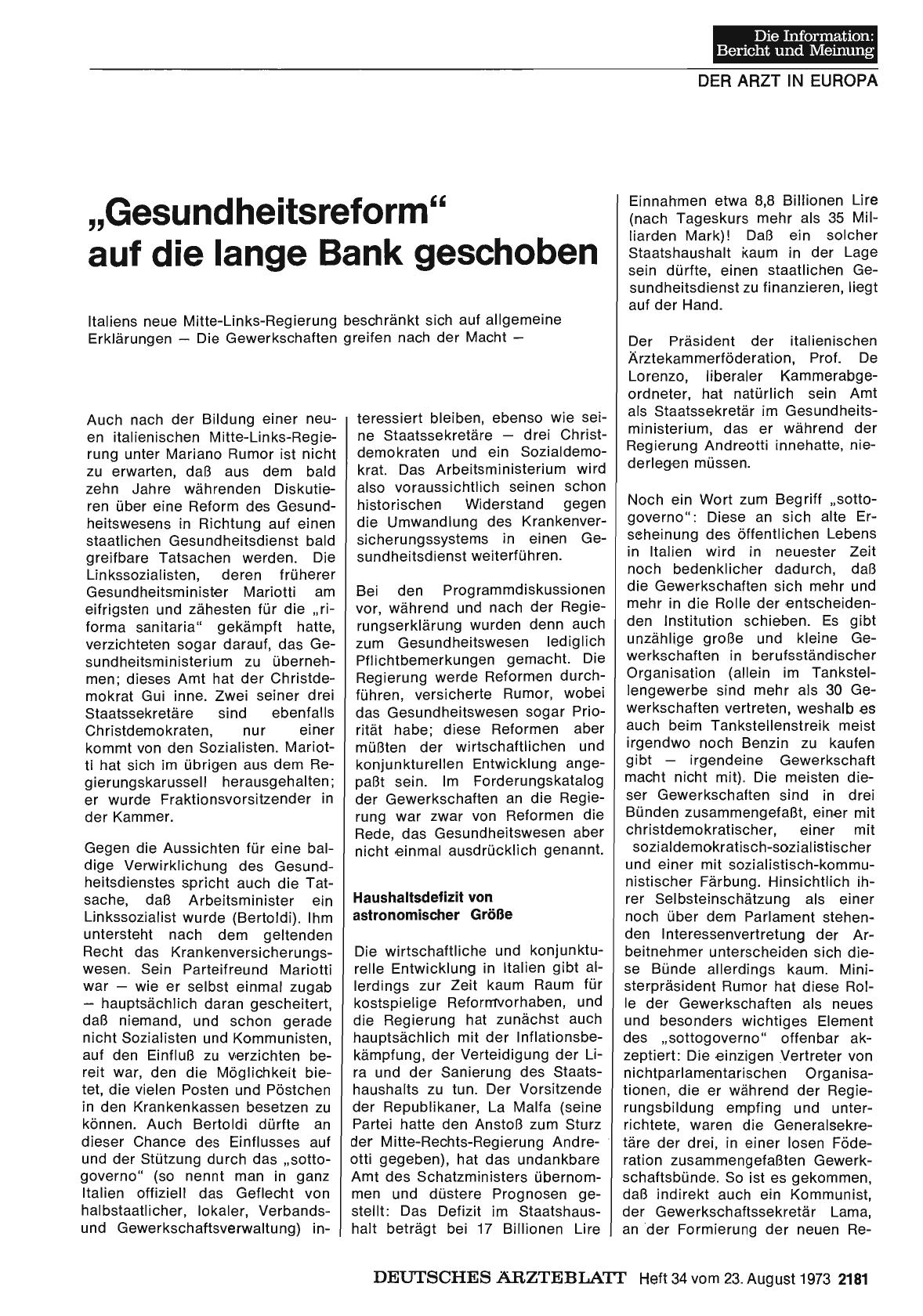 Vorschauseite 1: "Gesundheitsreform" auf die lange Bank geschoben