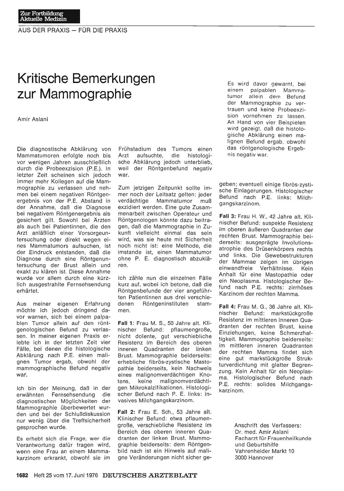 Vorschauseite 1: Kritische Bemerkungen zur Mammographie