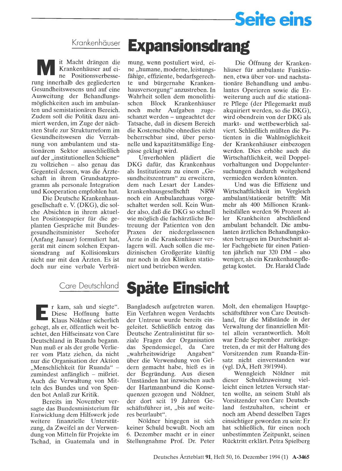 Vorschauseite 1: Care Deutschland: Späte Einsicht
