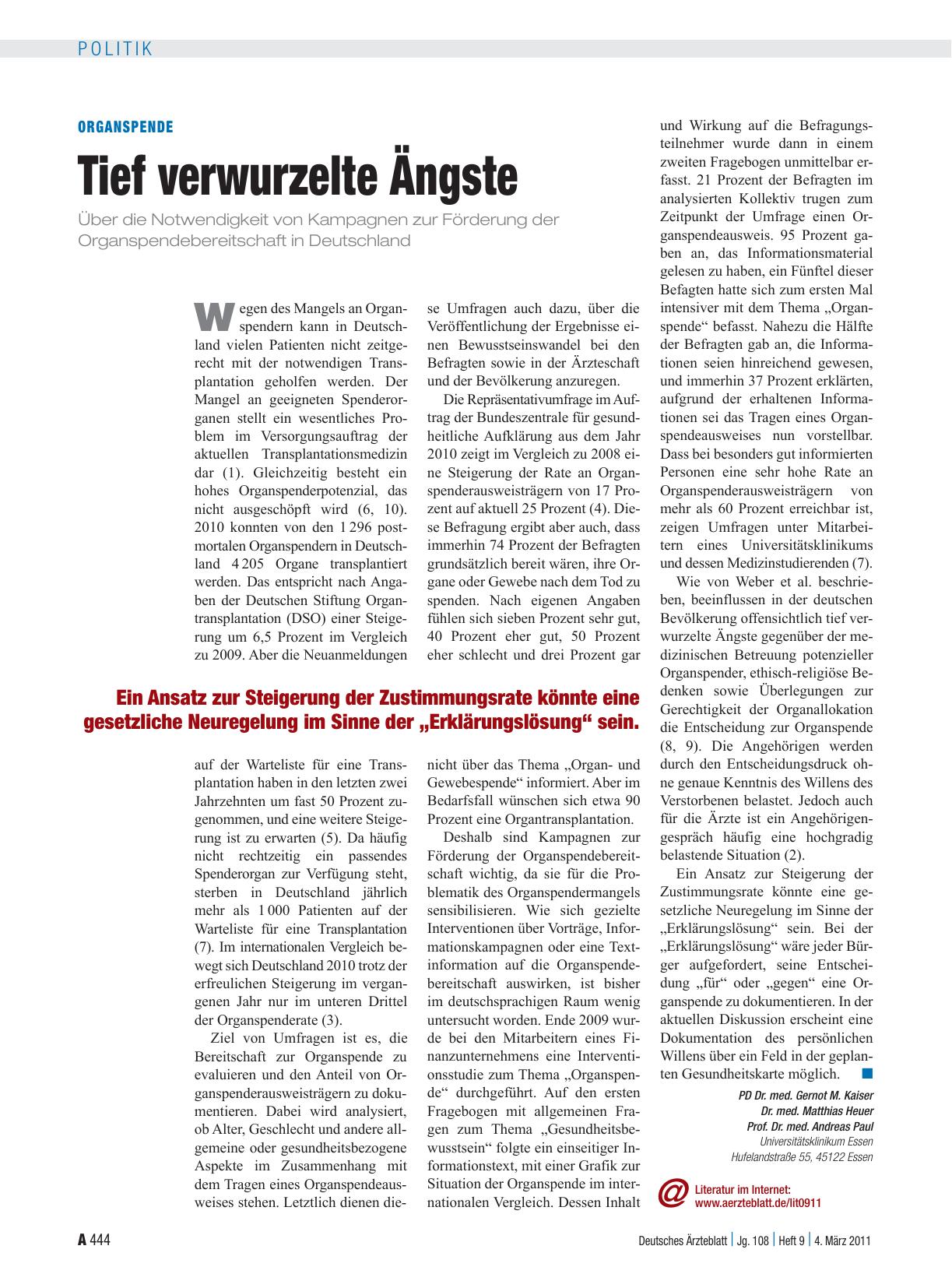 Vorschauseite 1: Organspende: Tief verwurzelte Ängste