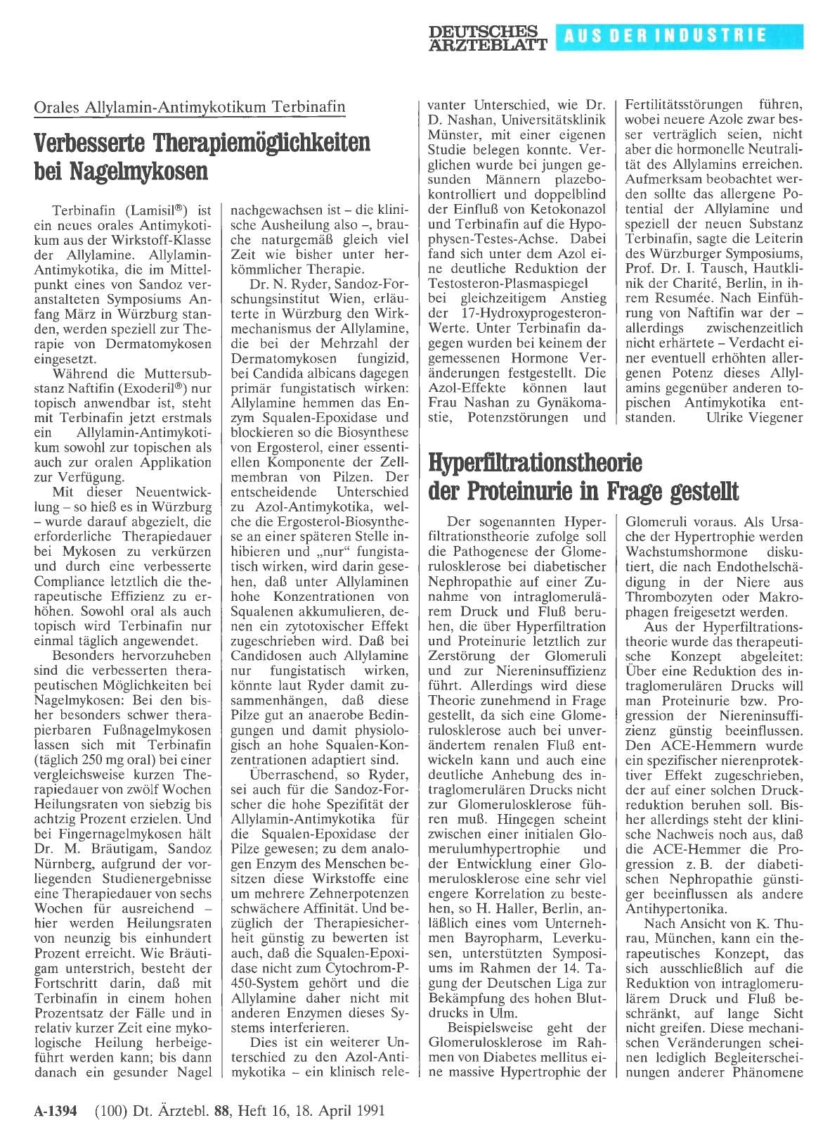 Vorschauseite 1: Orales Allylamin-Antimvkotikum Terbinafin: Verbesserte Therapiemöglichkeiten bei Nagelmykosen