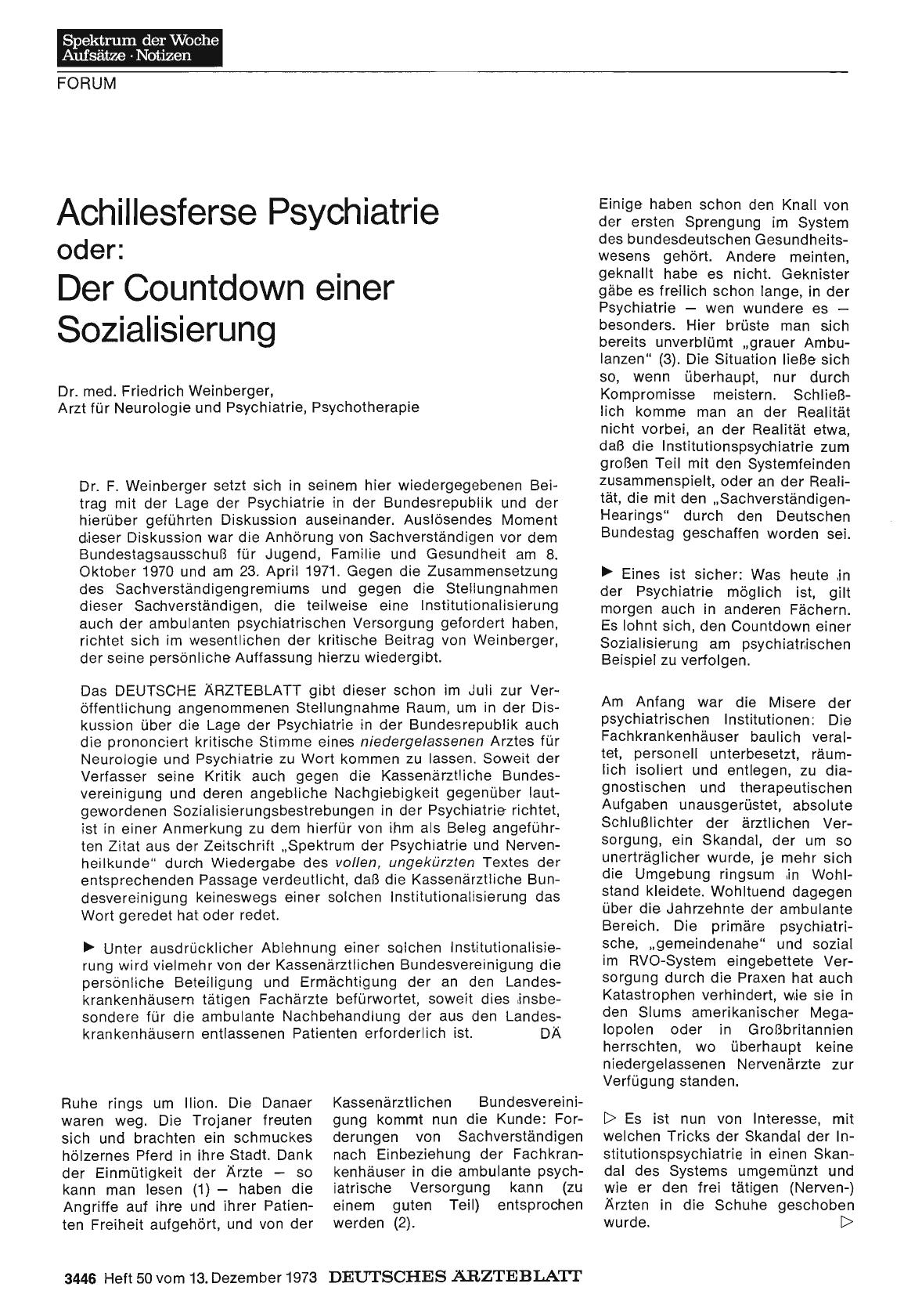 Vorschauseite 1: Achillesferse Psychiatrie oder: Der Countdown einer Sozialisierung