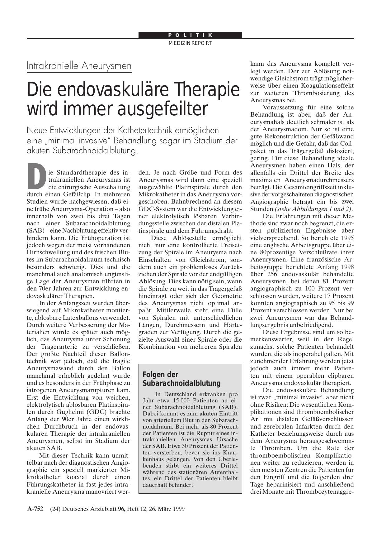 Vorschauseite 1: Intrakranielle Aneurysmen: Die endovaskuläre Therapie wird immer ausgefeilter