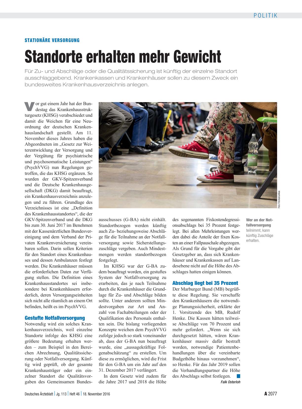 Vorschauseite 1: Stationäre Versorgung: Standorte erhalten mehr Gewicht
