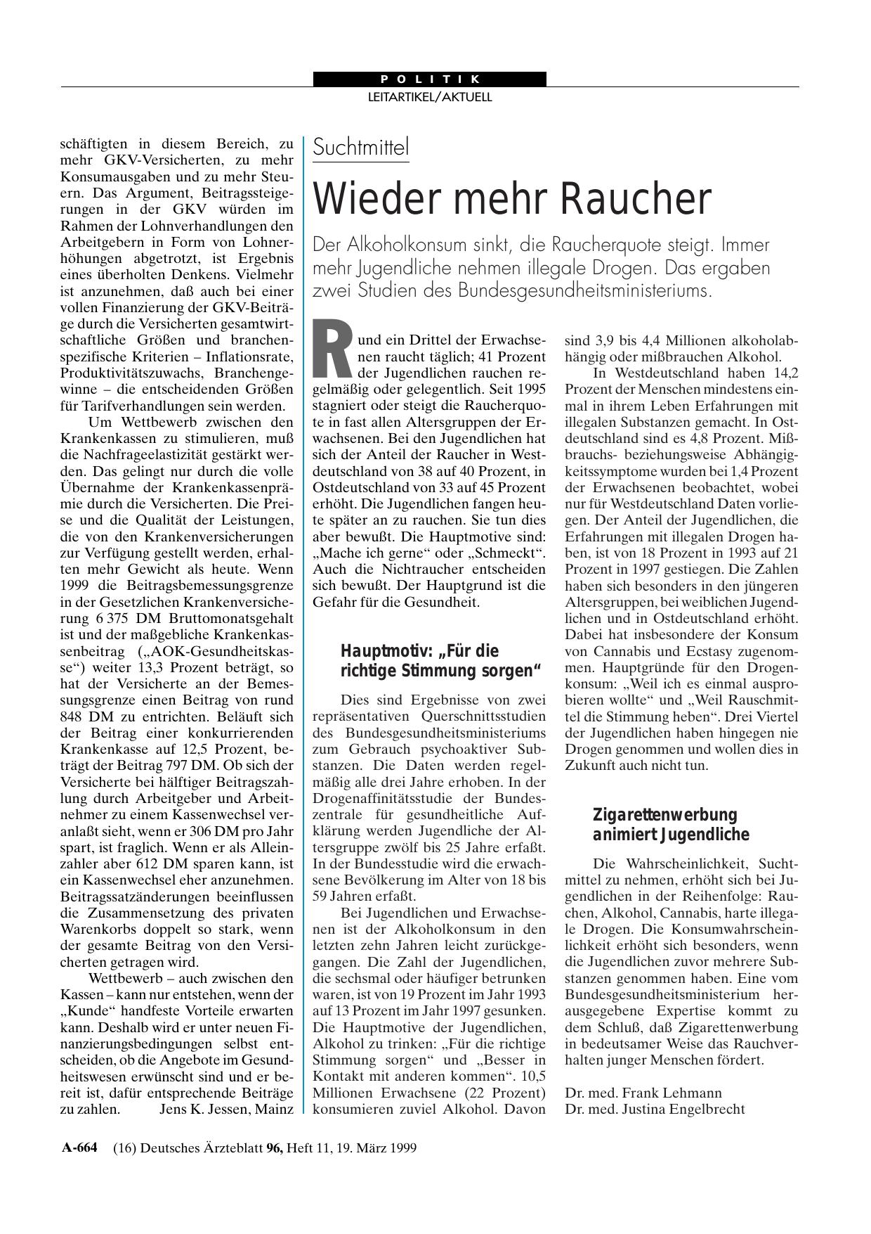 Vorschauseite 1: Suchtmittel: Wieder mehr Raucher