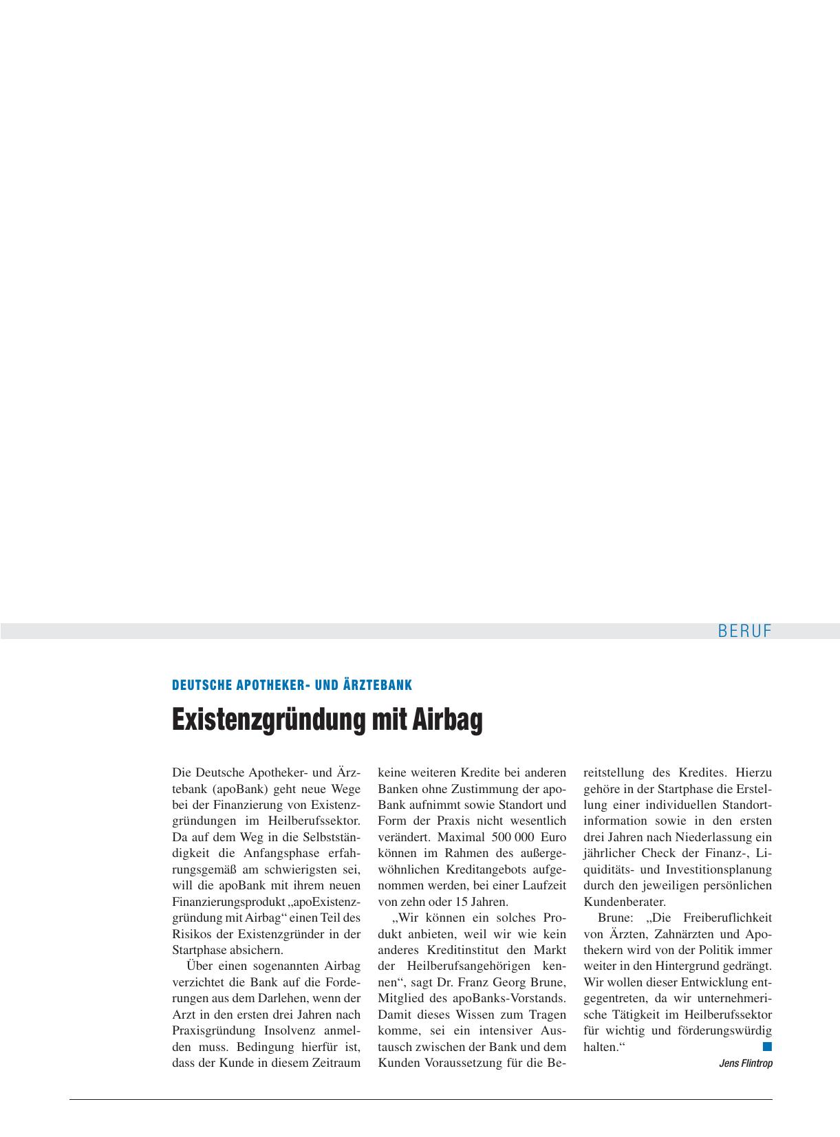Vorschauseite 1: Deutsche Apothekerund Ärztebank: Existenzgründung mit Airbag