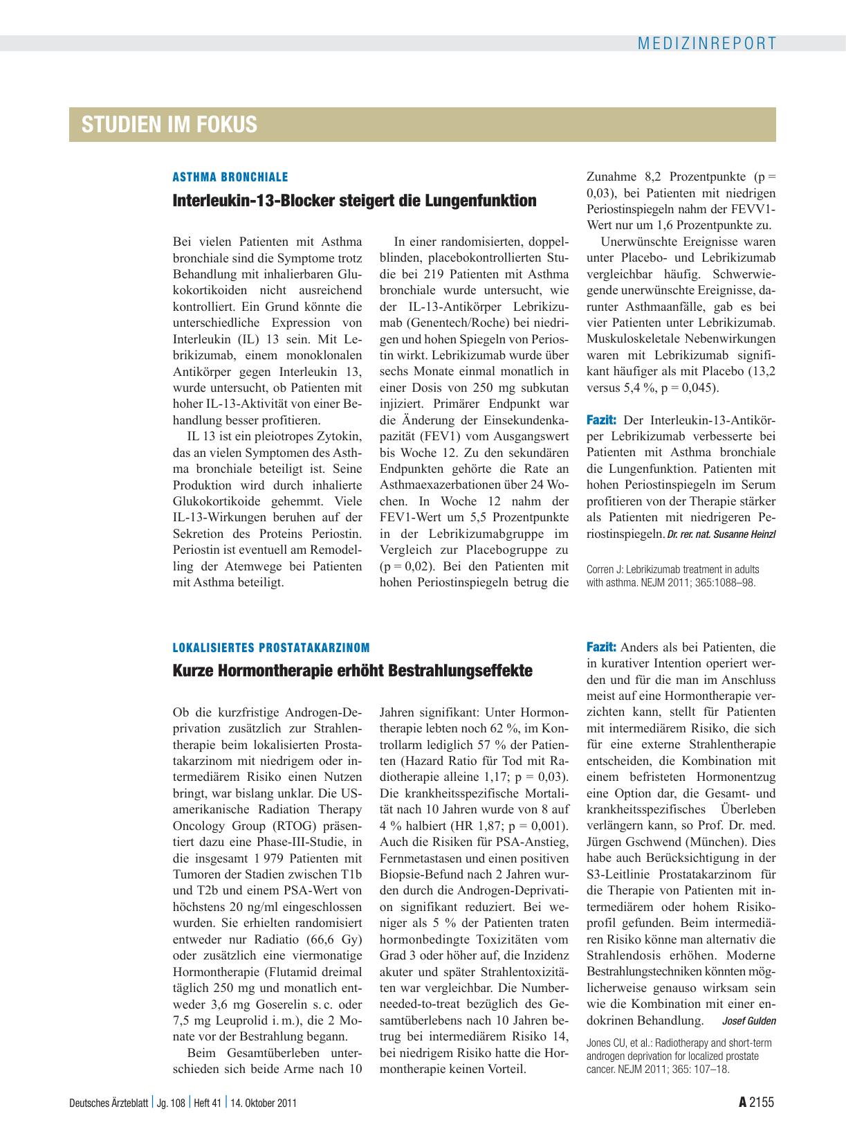 Vorschauseite 1: Lokalisiertes Prostatakarzinom: Kurze Hormontherapie erhöht Bestrahlungseffekte