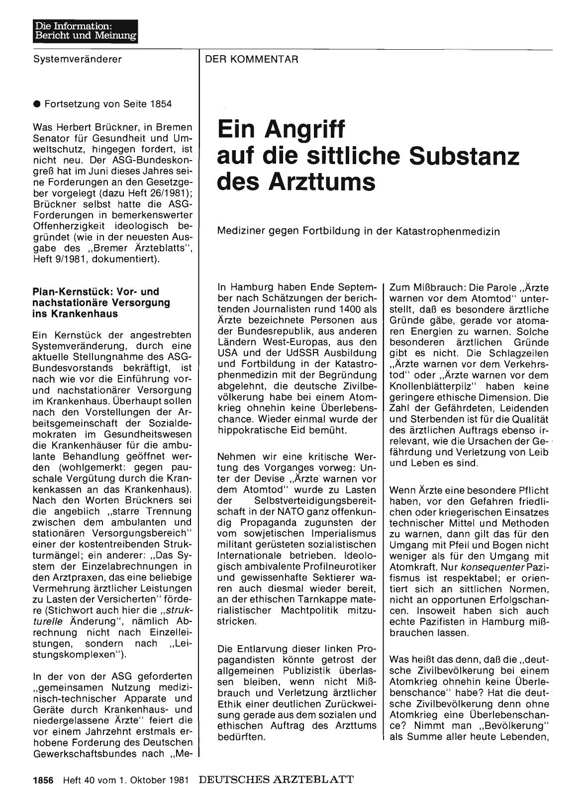 Vorschauseite 1: Ein Angriff auf die sittliche Substanz des Arzttums