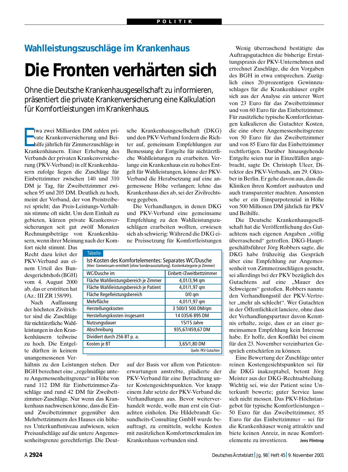 Vorschauseite 1: Wahlleistungszuschläge im Krankenhaus: Die Fronten verhärten sich