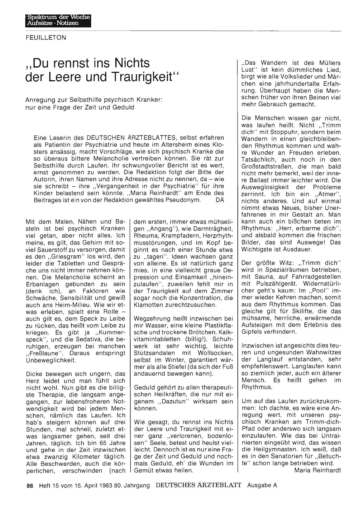 Vorschauseite 1: „Du rennst ins Nichts der Leere und Traurigkeit“ — Anregung zur Selbsthilfe psychisch Kranker: nur eine Frage der Zeit und Geduld