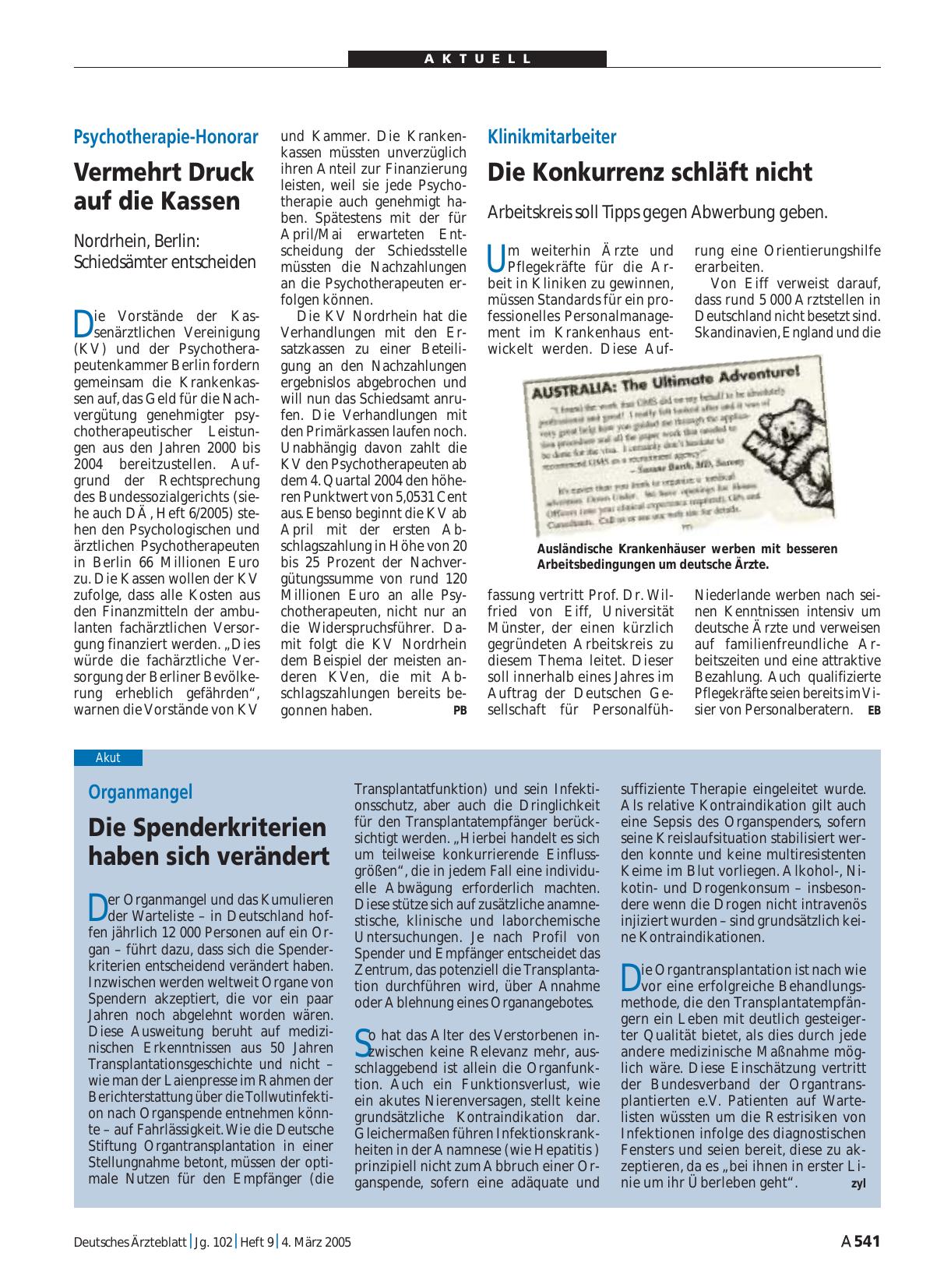 Vorschauseite 1: Psychotherapie-Honorar: Vermehrt Druck auf die Kassen