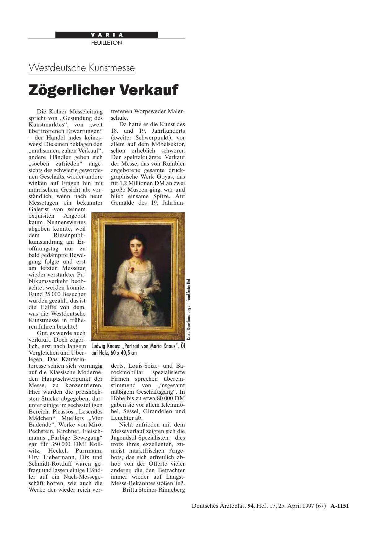 Vorschauseite 1: Westdeutsche Kunstmesse: Zögerlicher Verkauf