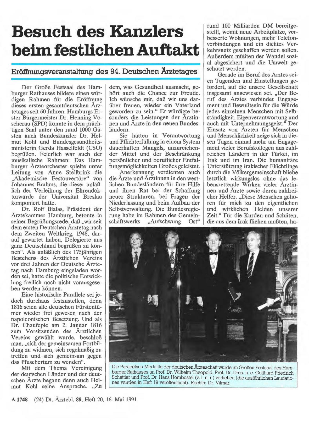 Vorschauseite 1: Besuch des Kanzlers beim festlichen Auftakt: Eröffnungsveranstaltung des 94. Deutschen Ärztetages