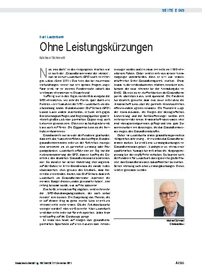 Vorschauseite 1: Karl Lauterbach: Ohne Leistungskürzungen