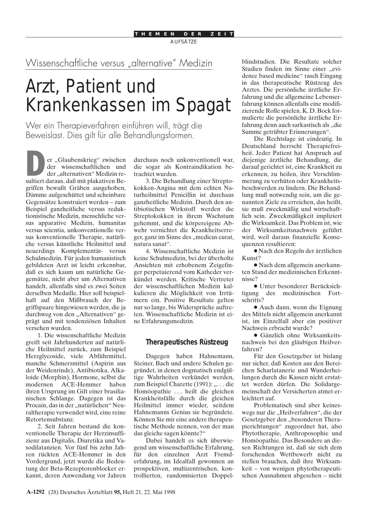 Vorschauseite 1: Wissenschaftliche versus „alternative“ Medizin: Arzt, Patient und Krankenkassen im Spagat