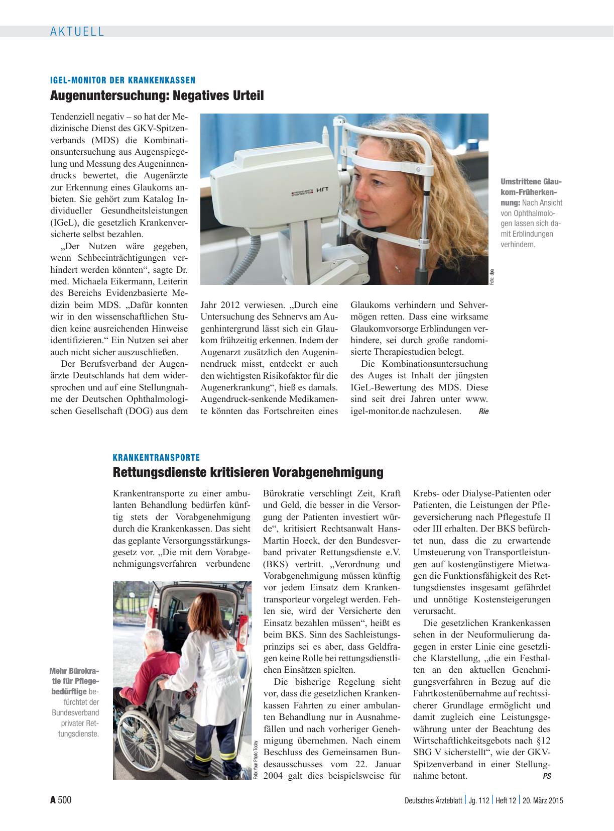 Vorschauseite 1: Igel-Monitor der Krankenkassen – Augenuntersuchung: Negatives Urteil