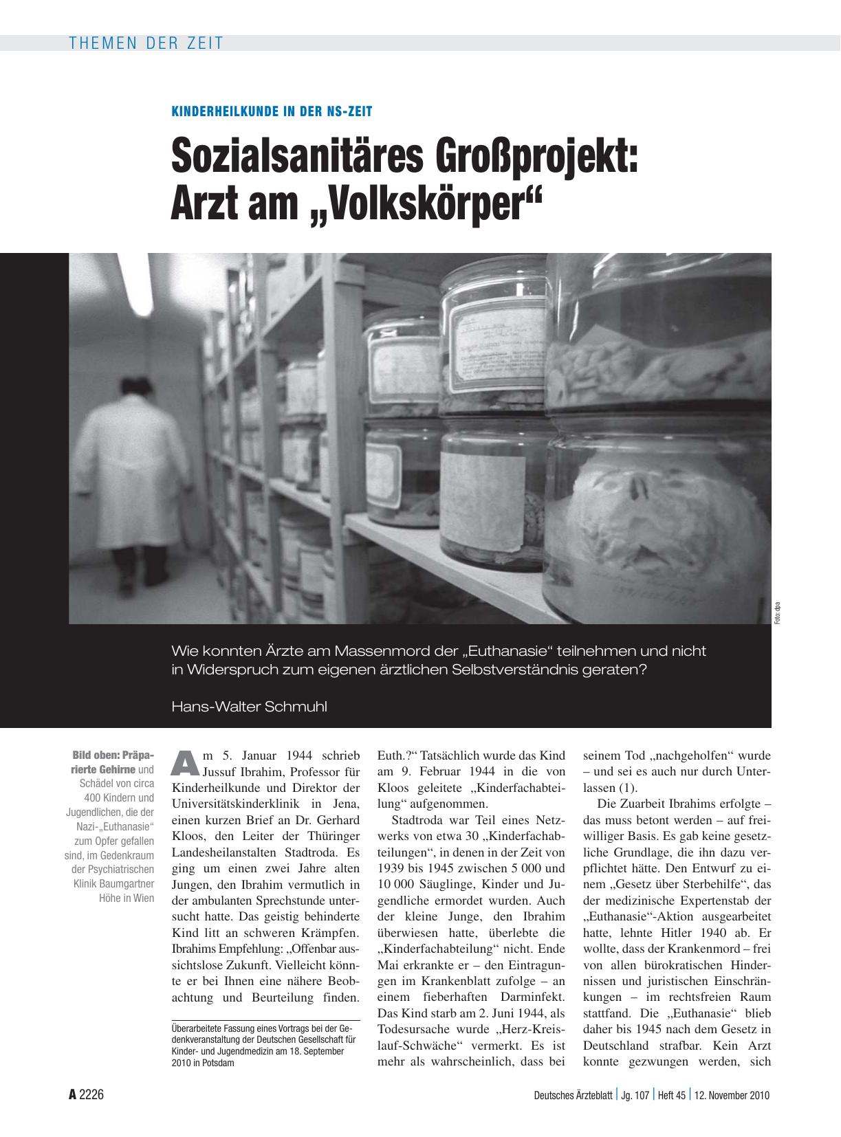 Vorschauseite 1: Kinderheilkunde in der NS-Zeit: Sozialsanitäres Großprojekt – Arzt am „Volkskörper“