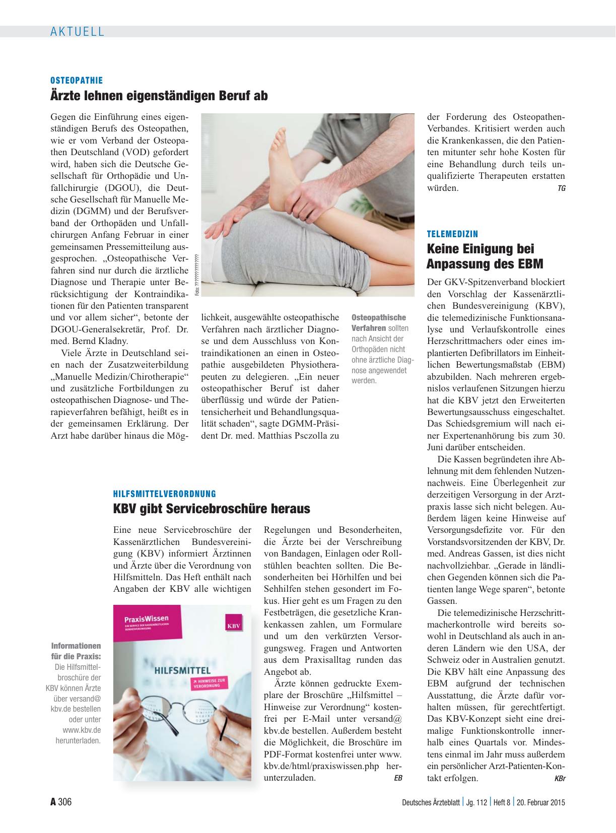 Vorschauseite 1: Telemedizin: Keine Einigung bei Anpassung des EBM