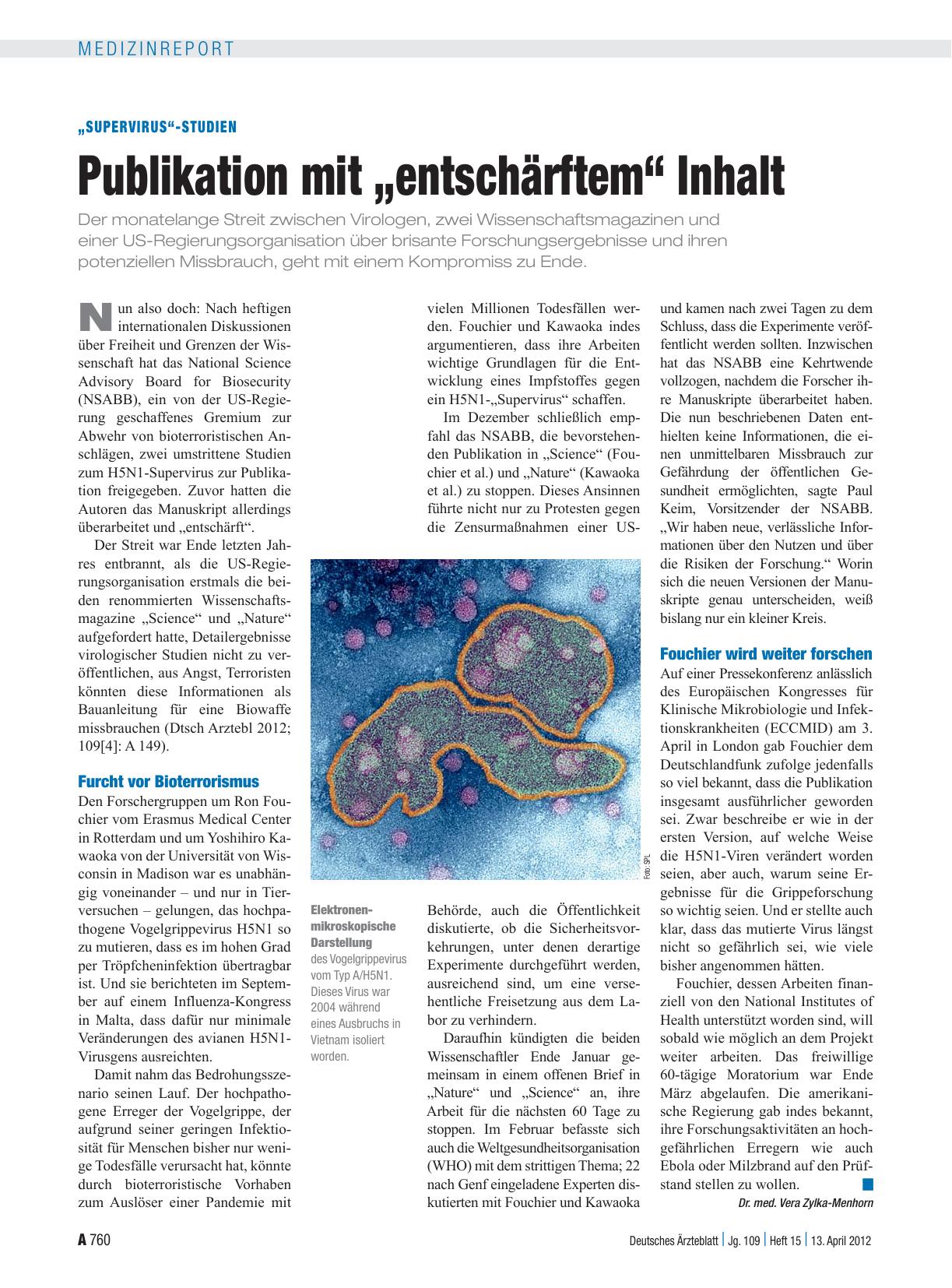 Vorschauseite 1: „Supervirus“-Studien: Publikation mit „entschärftem“ Inhalt