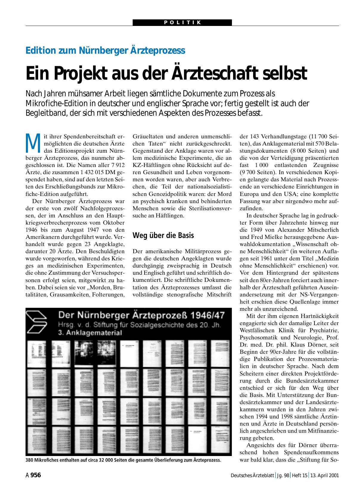 Vorschauseite 1: Edition zum Nürnberger Ärzteprozess: Ein Projekt aus der Ärzteschaft selbst