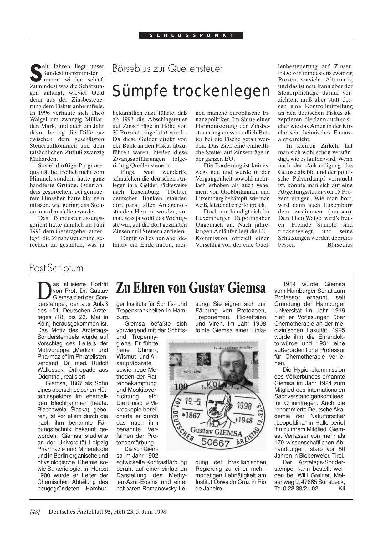 Vorschauseite 1: Zu Ehren von Gustav Giemsa