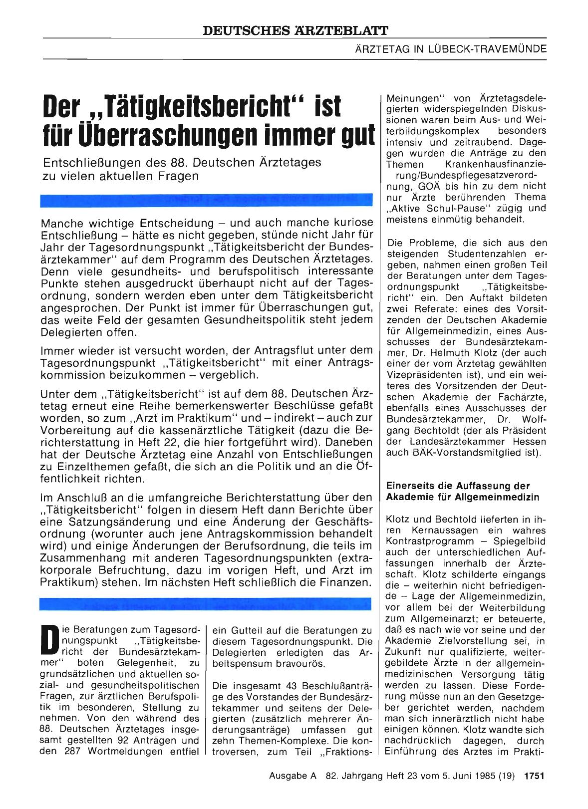 Vorschauseite 1: Der „Tätigkeitsbericht“ ist für Überraschungen immer gut