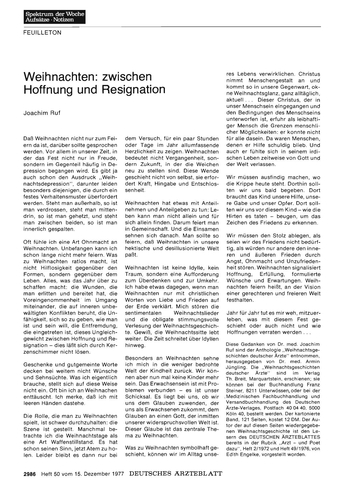 Vorschauseite 1: Weihnachten: zwischen Hoffnung und Resignation