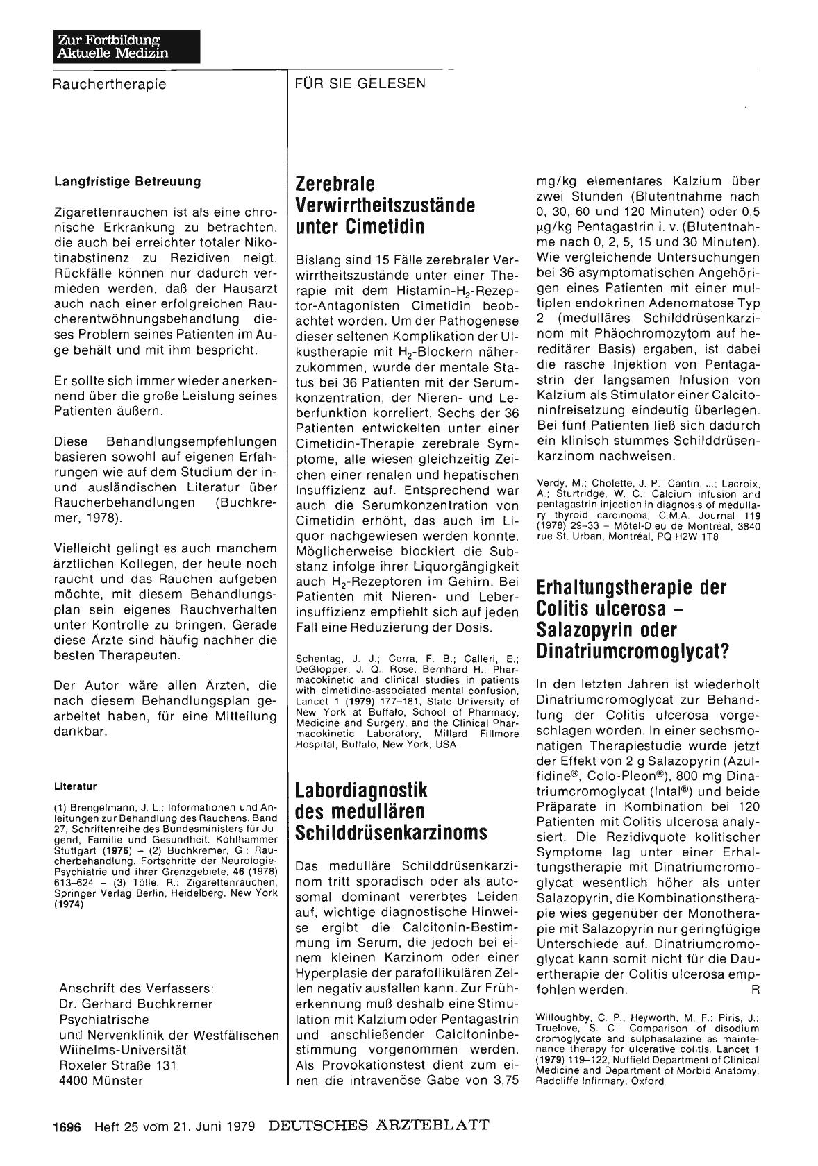 Vorschauseite 1: Erhaltungstherapie der Colitis ulcerosa — Salazopyrin oder Dinatriumcromoglycat?