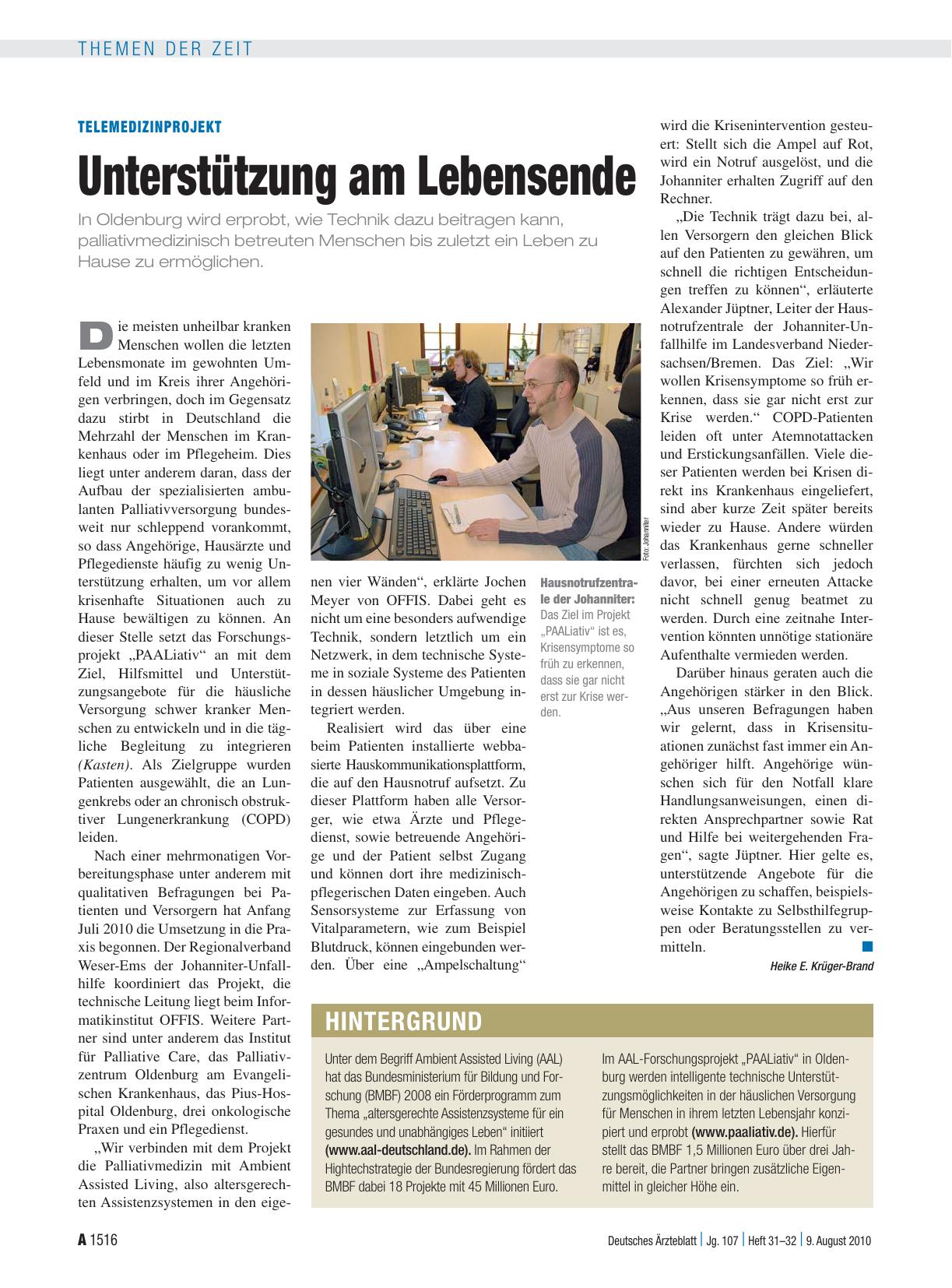 Vorschauseite 1: Telemedizinprojekt: Unterstützung am Lebensende