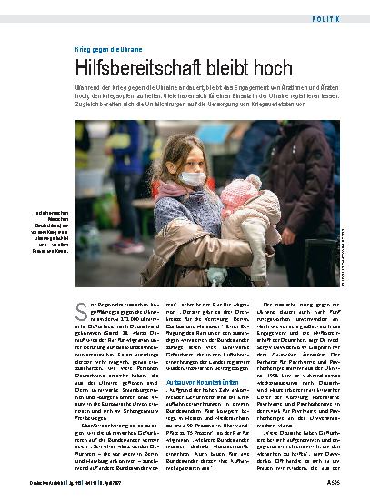 Vorschauseite 1: Krieg gegen die Ukraine: Hilfsbereitschaft bleibt hoch