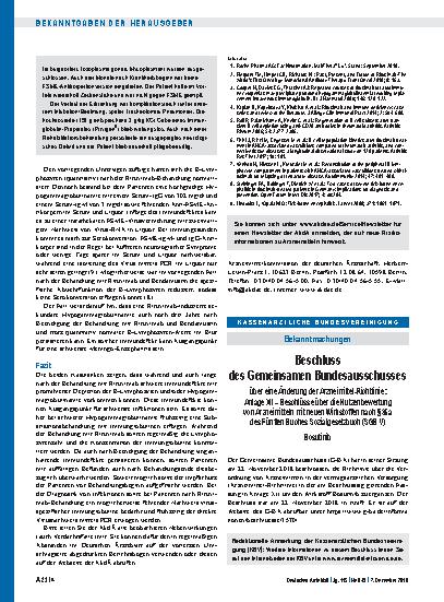 Vorschauseite 1: Beschluss des Gemeinsamen Bundesausschusses über eine Änderung der Arzneimittel-Richtlinie: Anlage XII – Bosutinib