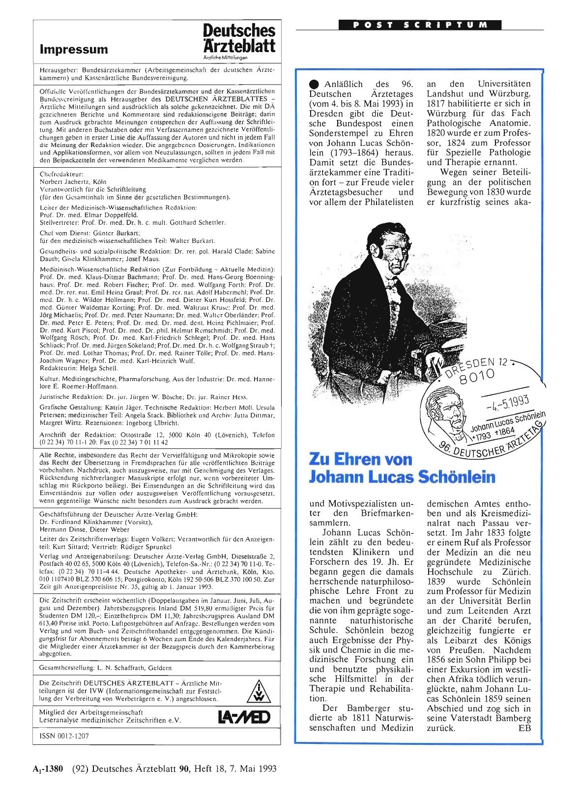 Vorschauseite 1: Zu Ehren von Johann Lucas Schönlein