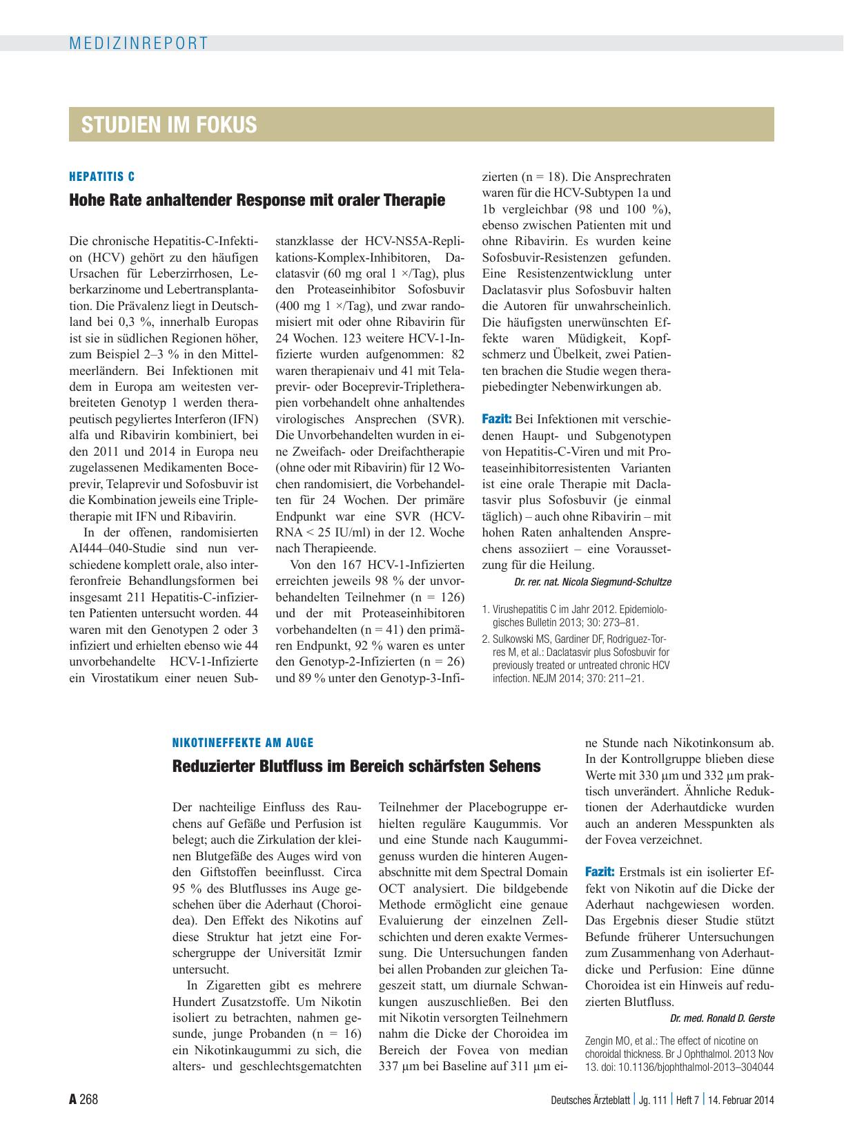 Vorschauseite 1: Hepatitis C: Hohe Rate anhaltender Response mit oraler Therapie