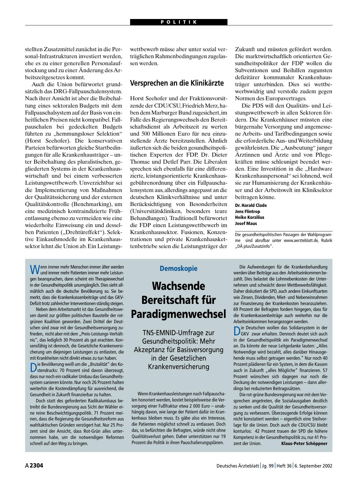 Vorschauseite 1: Demoskopie: Wachsende Bereitschaft für Paradigmenwechsel