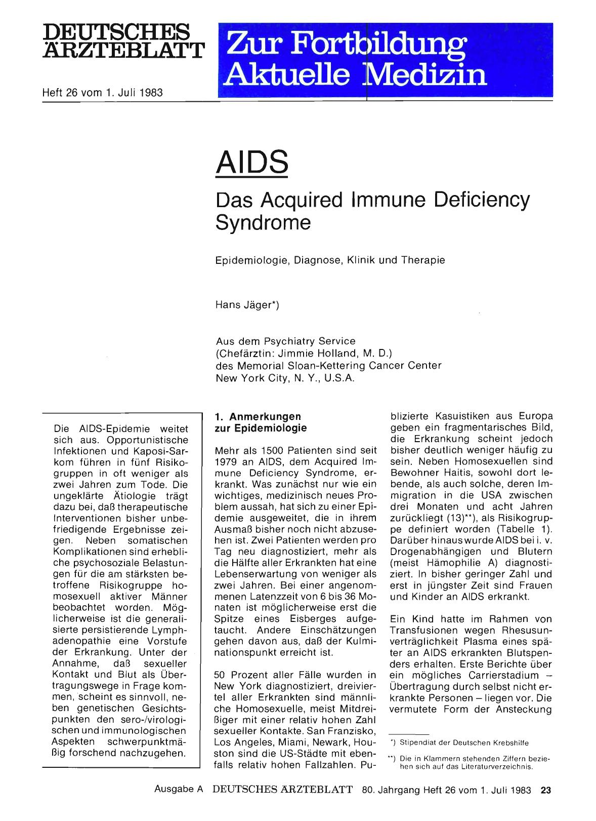Vorschauseite 1: AIDS Das Acquired Immune Deficiency Syndrome Epidemiologie, Diagnose, Klinik und Therapie