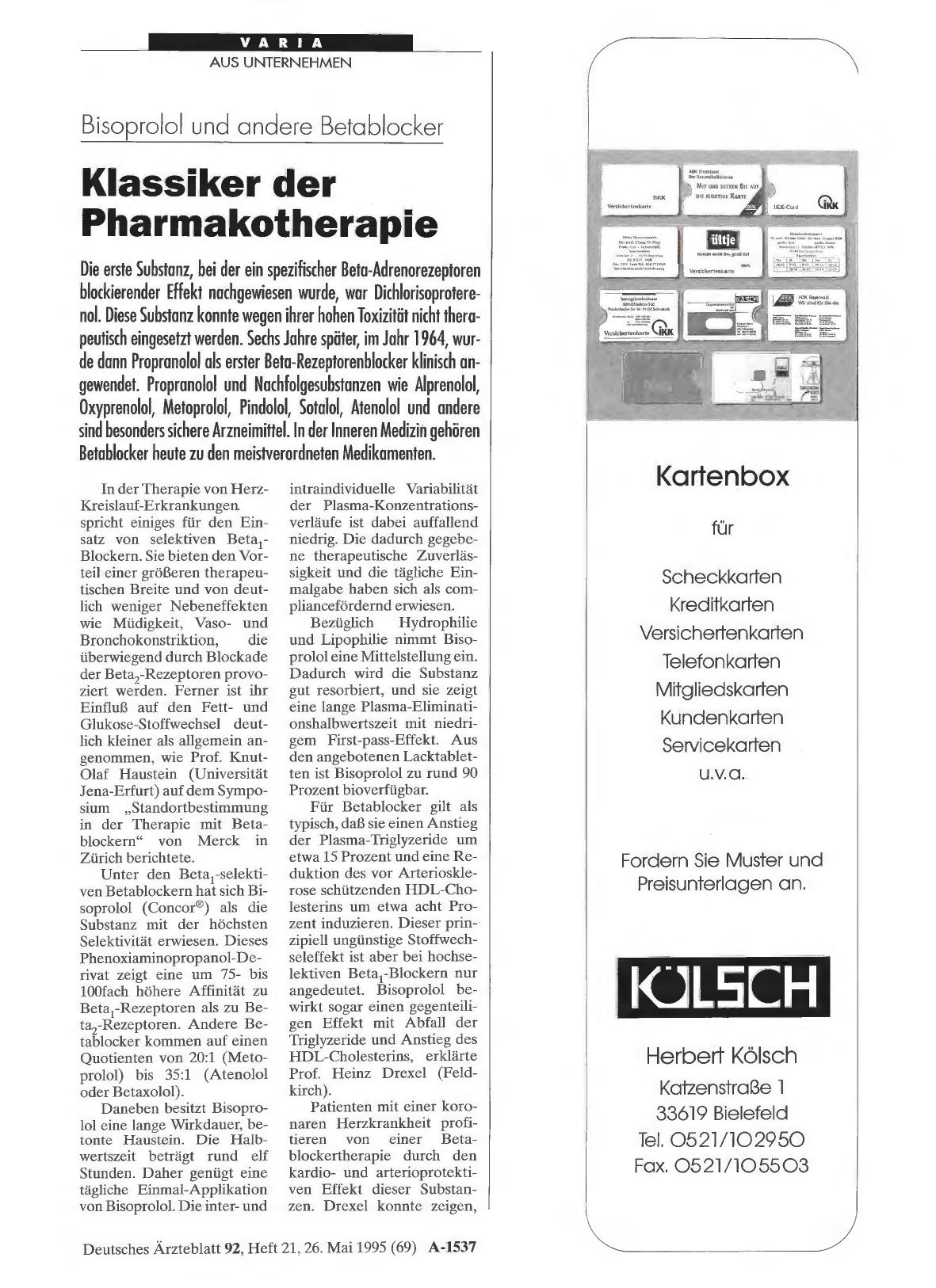Vorschauseite 1: Bisoprolol und andere Betablocker: Klassiker der Pharmakotherapie